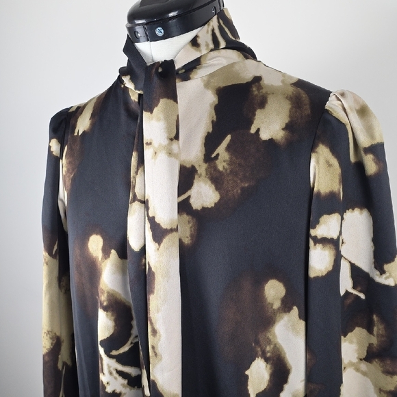 Birds‑of‑North‑America — Black & Cream Print Long‑Sleeve Mini Shirt‑Dress — Size - Picture 2 of 11